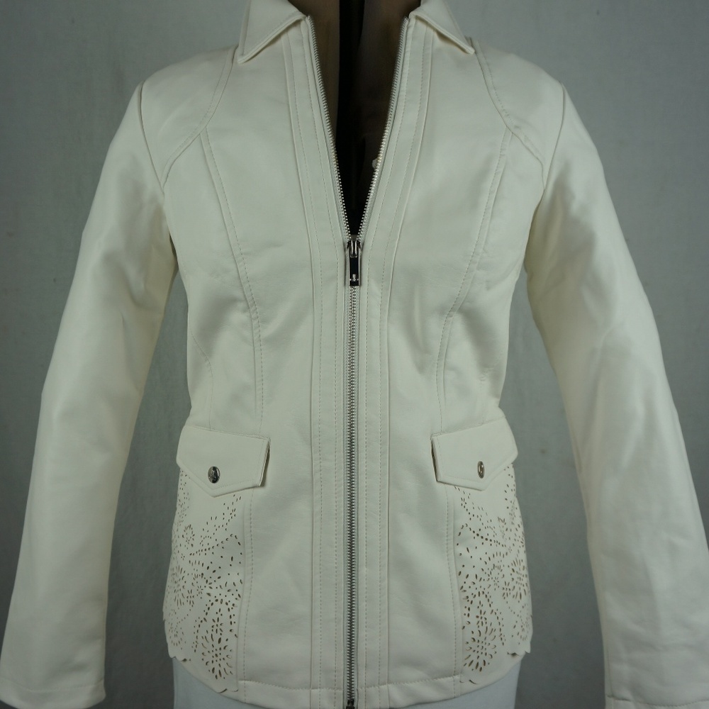 NEW Dennis Basso Faux Leather Perforated Jacket
